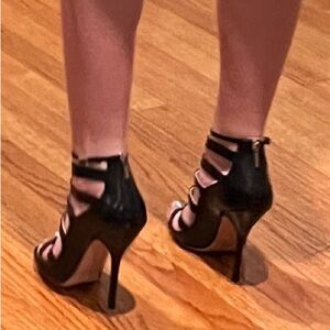 Jimmy Choo Black Leather Gladiator Cage Stiletto Strappy Heels Size 40 EU